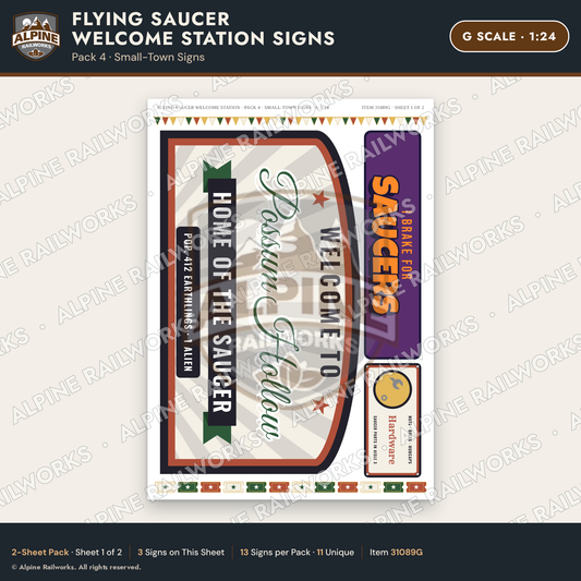 Alpine Railworks 31089G G Scale Roadside Signs - UFO Welcome Center