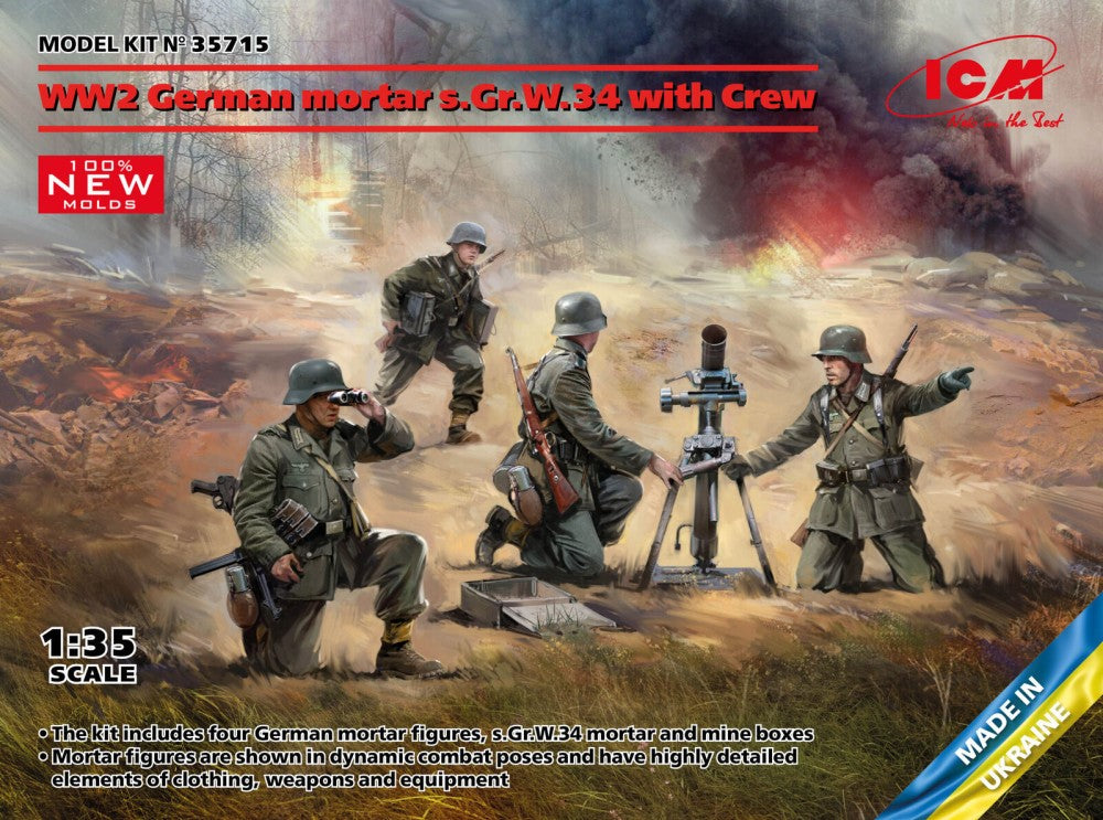 ICM Models 35715 1/35 WWII German sGrW34 Mortar w/4 Crew