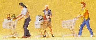 Preiser 10488 HO Scale Pedestrians People w/Grocery Carts pkg(3) - 3