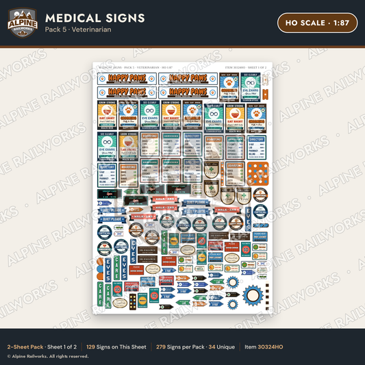 Alpine Railworks 30324HO HO Scale Medical Signs - Veterinarian
