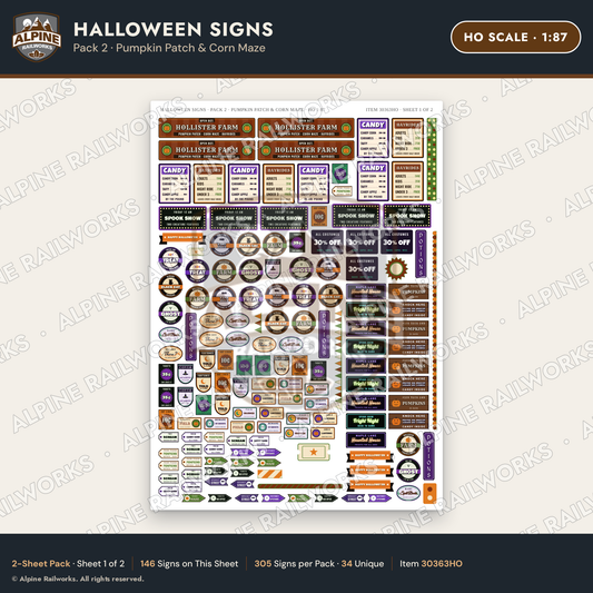 Alpine Railworks 30363HO HO Scale Halloween Signs - Pumpkin Patch