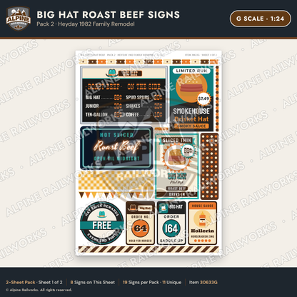 Alpine Railworks 30633G G Scale Fast Food Signs - Western Roast Beef