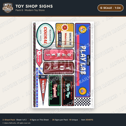 Alpine Railworks 30487G G Scale Toy Shop Signs - Modern Toy Store