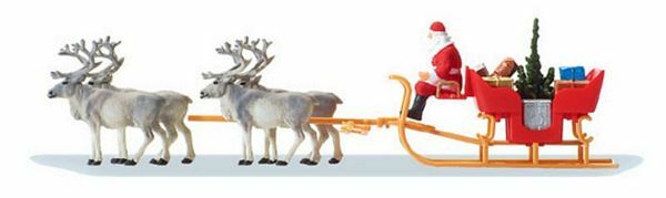 Preiser 30399 HO Scale Christmas Sleigh -- Includes Santa, Packages & 4 Reindeer