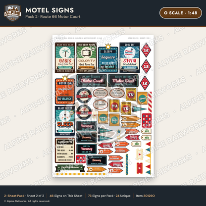 Alpine Railworks 30129O O Scale Motel Signs - Route 66 Motor Court