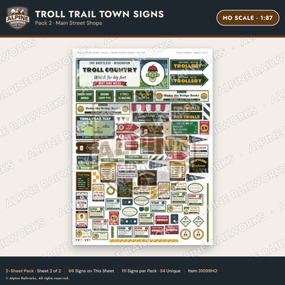 Alpine Railworks 31099HO HO Scale Roadside Signs - Troll Town