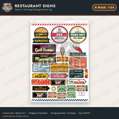 Alpine Railworks 30037G G Scale Restaurant Signs - Hot Dog