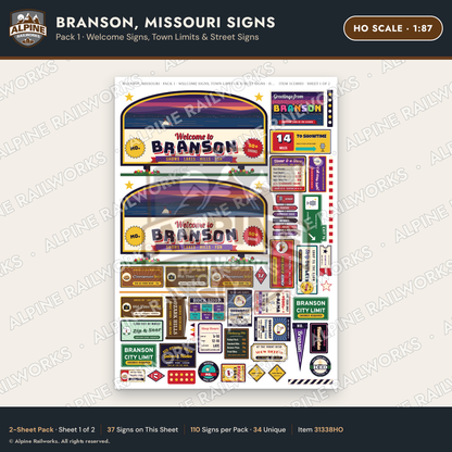 Alpine Railworks 31338HO HO Scale Branson MO Signs - Welcome Signs