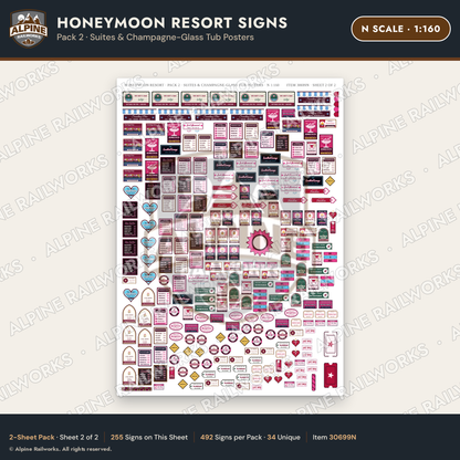 Alpine Railworks 30699N N Scale Honeymoon Resort Signs - Suites