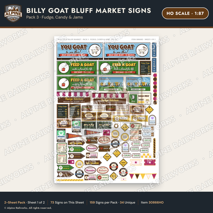 Alpine Railworks 30866HO HO Scale Roadside Signs - Goats on the Roof