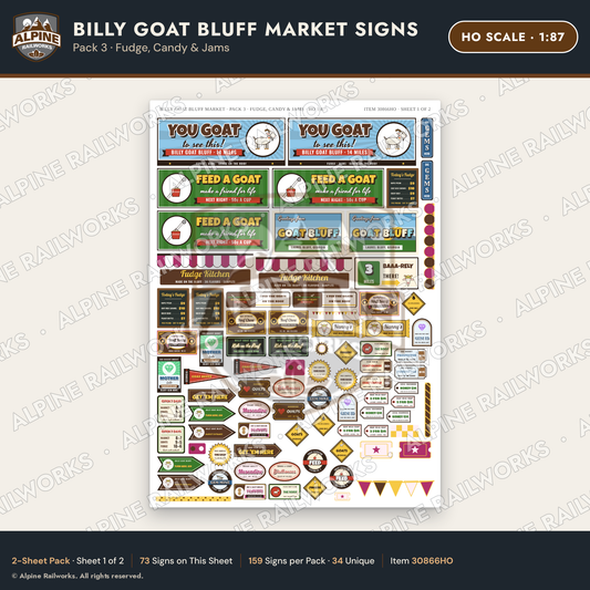 Alpine Railworks 30866HO HO Scale Roadside Signs - Goats on the Roof