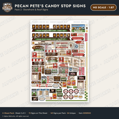 Alpine Railworks 30591HO HO Scale Roadside Signs - Pecan Candy Stop