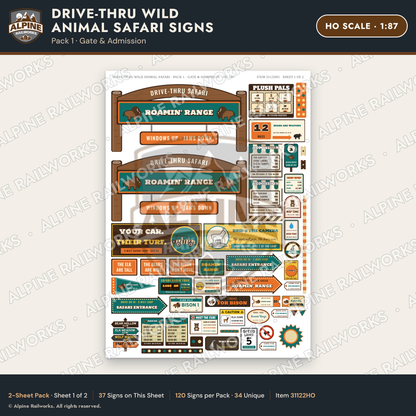 Alpine Railworks 31122HO HO Scale Roadside Signs - Drive-Thru Safari