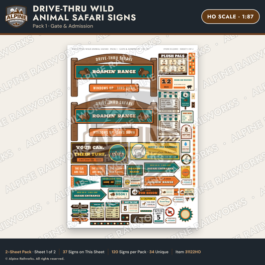 Alpine Railworks 31122HO HO Scale Roadside Signs - Drive-Thru Safari