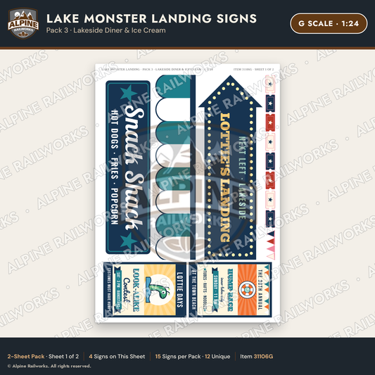 Alpine Railworks 31106G G Scale Roadside Signs - Lake Monster