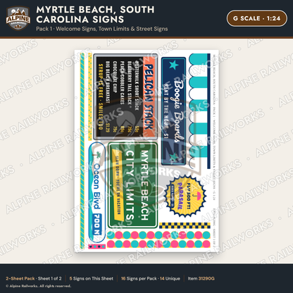 Alpine Railworks 31290G G Scale Myrtle Beach SC Signs - Welcome Signs