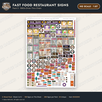 Alpine Railworks 30432HO HO Scale Fast Food Restaurant Signs