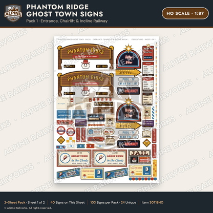 Alpine Railworks 30718HO HO Scale Roadside Signs - Mountain Ghost Town