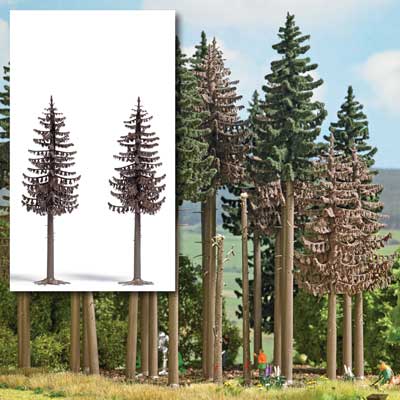 Busch 6166 A Scale Dead Spruce Trees -- 13cm Tall pkg(2)