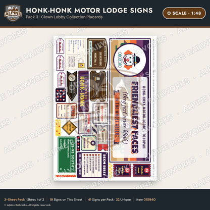 Alpine Railworks 31094O O Scale Roadside Signs - Clown Motel