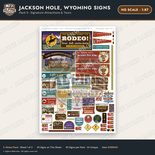 Alpine Railworks 31390HO HO Scale Jackson Hole WY Signs - Attractions