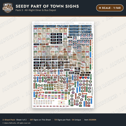 Alpine Railworks 30286N N Scale Seedy Part of Town Signs