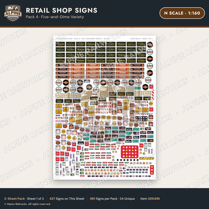 Alpine Railworks 30041N N Scale Retail Shop Signs