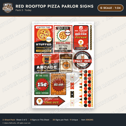 Alpine Railworks 30628G G Scale Restaurant Signs - Pizza Parlor