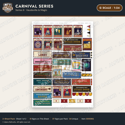 Alpine Railworks 30006G G Scale Carnival Signs - Vaudeville & Magic