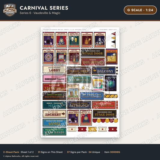 Alpine Railworks 30006G G Scale Carnival Signs - Vaudeville & Magic