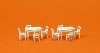 Preiser 17217 HO Scale Table & Chairs 2 Tables & 8 Chairs (white)