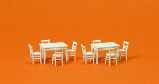 Preiser 17217 HO Scale Table & Chairs -- 2 Tables & 8 Chairs (white)