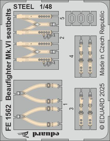 Eduard FE1562 1/48 Beaufighter Mk.VI Seatbelts STEEL Zoom Set for