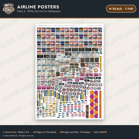 Alpine Railworks 30180N N Scale Airline Posters - 1970s Sun