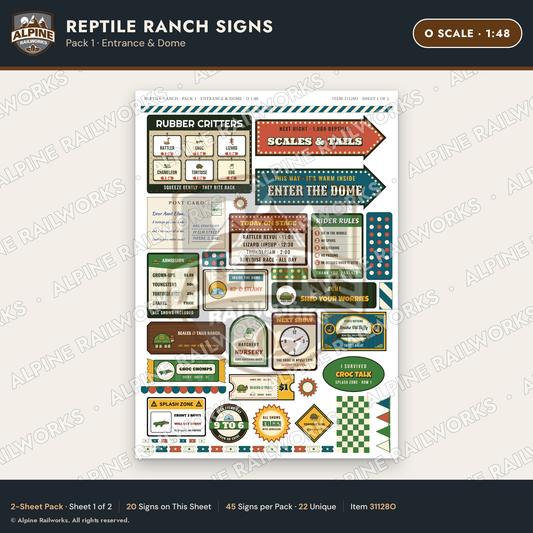 Alpine Railworks 31128O O Scale Roadside Signs - Reptile Zoo