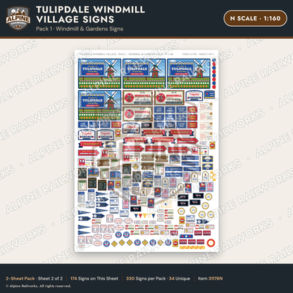 Alpine Railworks 31176N N Scale Roadside Signs - Windmill Village