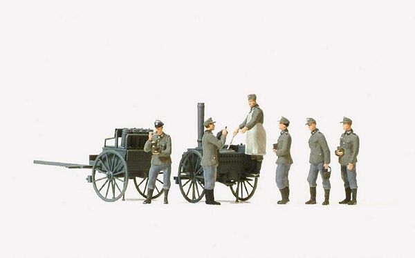 Preiser 16594 HO Scale Unpainted Figures The Chow Line Field Kitchen w/6 Figures
