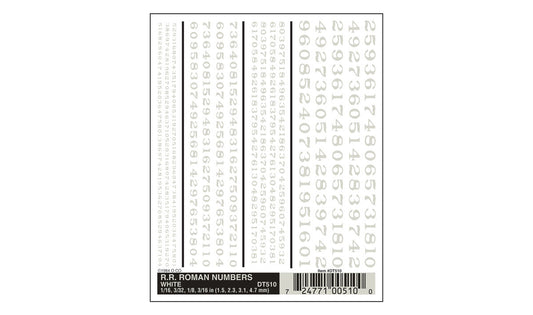 Woodland Scenics DT510 All Scale RR Roman Numbers White