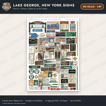 Alpine Railworks 31329HO HO Scale Lake George NY Signs - Diners