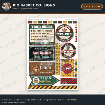 Alpine Railworks 30899G G Scale Roadside Signs - Basket Building