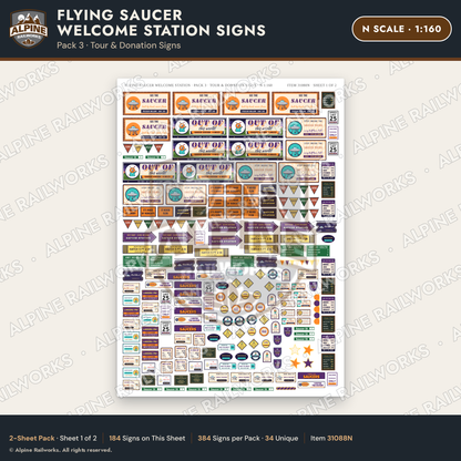 Alpine Railworks 31088N N Scale Roadside Signs - UFO Welcome Center