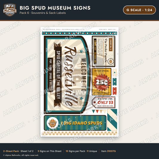 Alpine Railworks 31007G G Scale Roadside Signs - Potato Museum