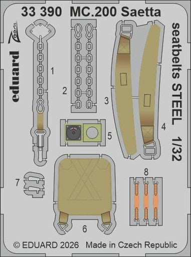 Eduard 33390 1/32 Zoom Set MC.200 Saetta Seatbelts STEEL for ITALERI