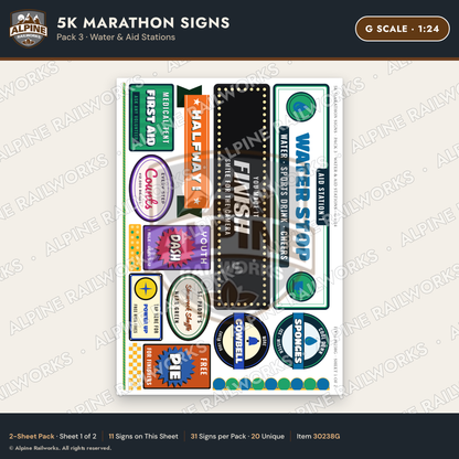 Alpine Railworks 30238G G Scale 5K Marathon Signs - Water