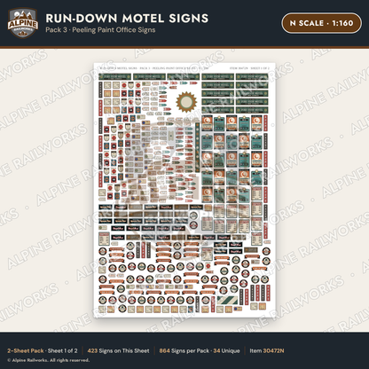 Alpine Railworks 30472N N Scale Run-Down Motel Signs