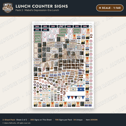 Alpine Railworks 30105N N Scale Lunch Counter Signs