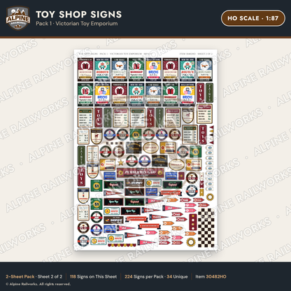 Alpine Railworks 30482HO HO Scale Toy Shop Signs