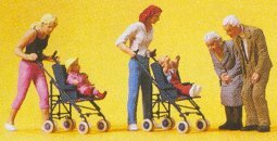 Preiser 10493 HO Scale Pedestrians Mothers w/Children In Strollers
