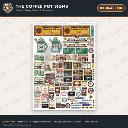 Alpine Railworks 30893HO HO Scale Roadside Signs - Coffee Pot Diner
