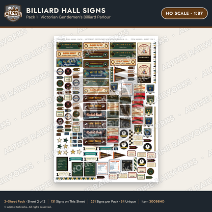 Alpine Railworks 30098HO HO Scale Billiard Hall Signs